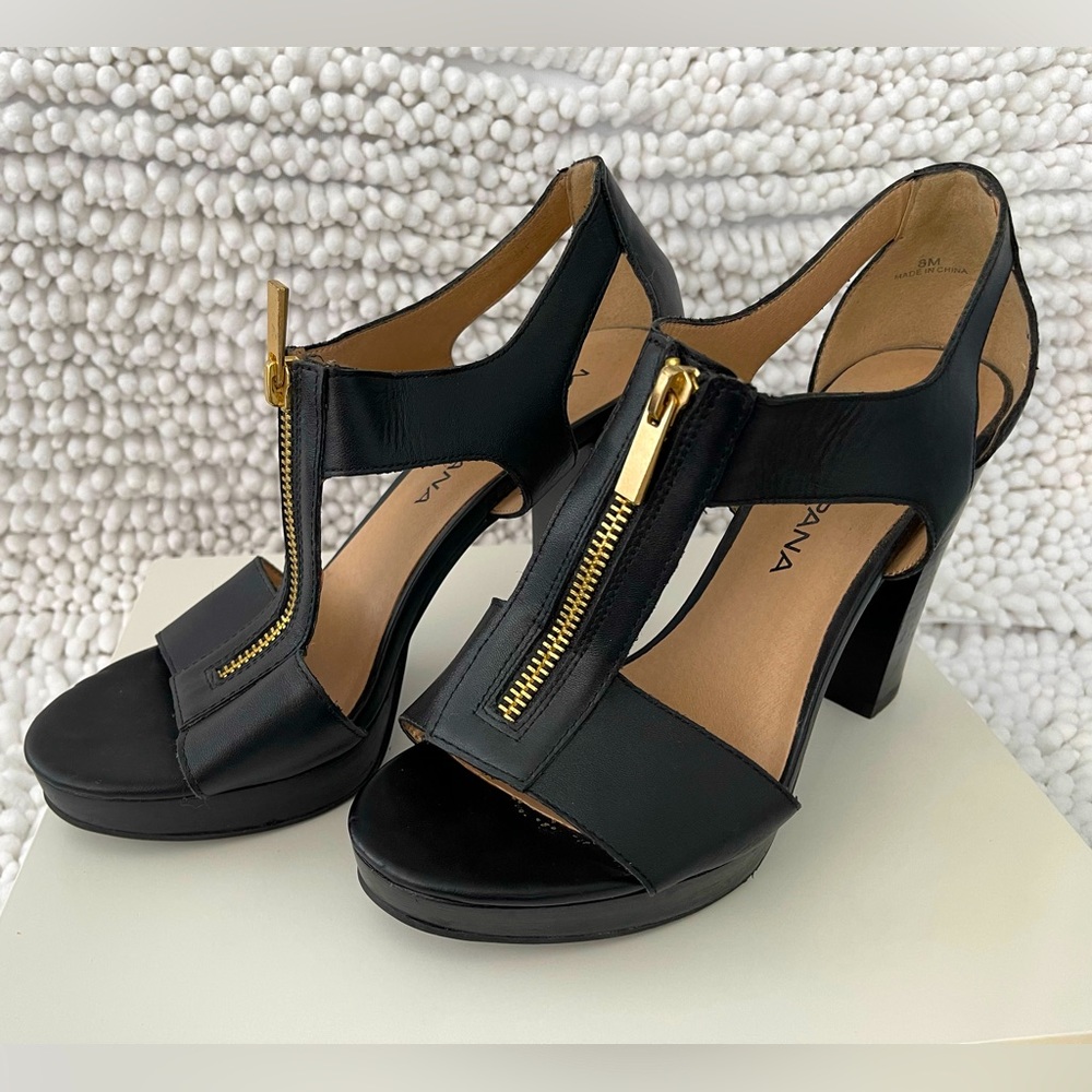 Beautiful and very comfortable Black Heels with gold accents